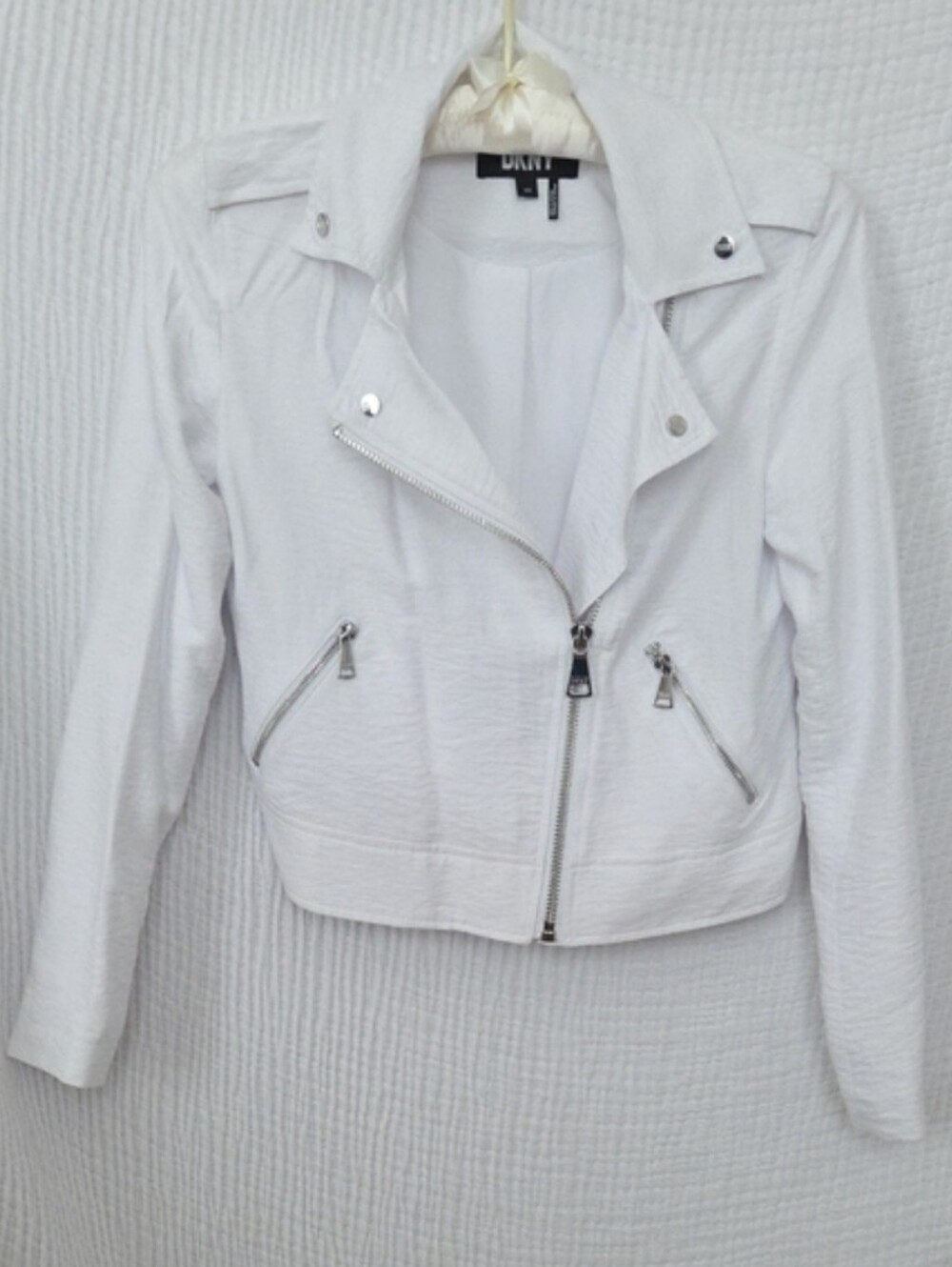 NWOT DKNY White Cropped Moto-Style Jacket
